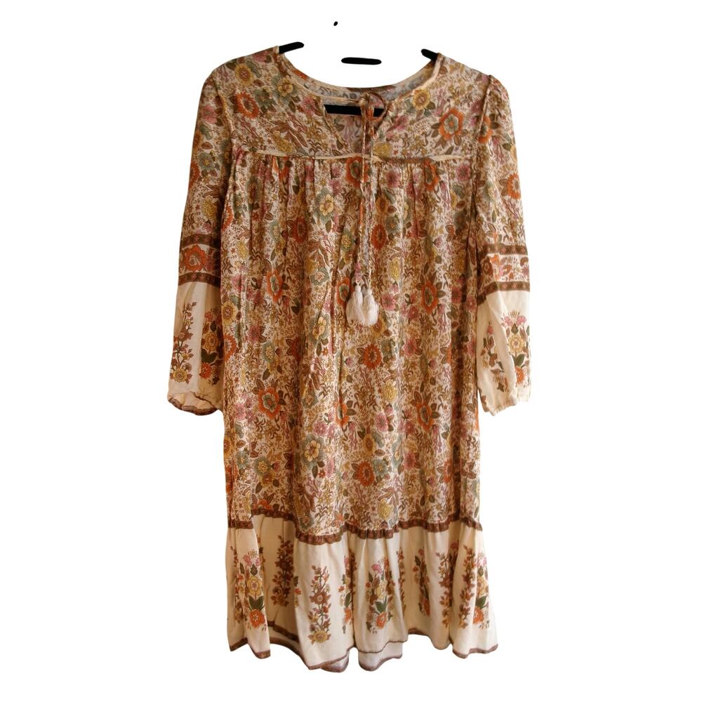 Boho Floral Peasant Dress Women's M/L Cottagecore Prairie Midi Dress